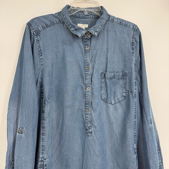 J Jill Womens Denim Chambray Tunic Pockets Size XL Jean Shirt Tunic Collared - Picture 4 of 13